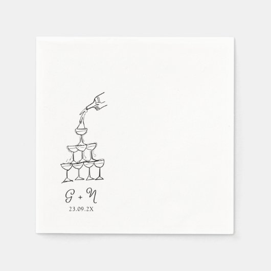Hand getrokken Champagne Tower bruiloft servet (Voorkant)