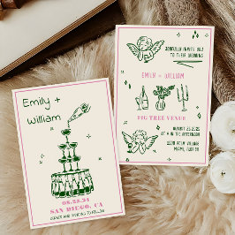 Hand getrokken Champagne Tower bruiloft uitnodigin Kaart