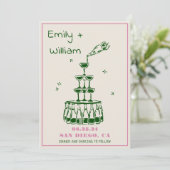 Hand getrokken Champagne Tower bruiloft uitnodigin Kaart (Staand voorkant)