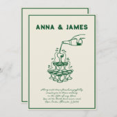Hand getrokken Champagne Tower Retro Groene bruilo Kaart (Voorkant / Achterkant)