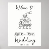 Hand getrokken champagnetoren welkom trouwteken poster (Voorkant)