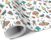 Hand getrokken champignons en bugs | nachtbos cadeaupapier (Rol Hoek)