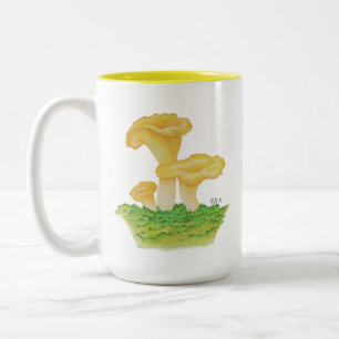 Hand getrokken Chanterelle Mushroom Tweekleurige Koffiemok