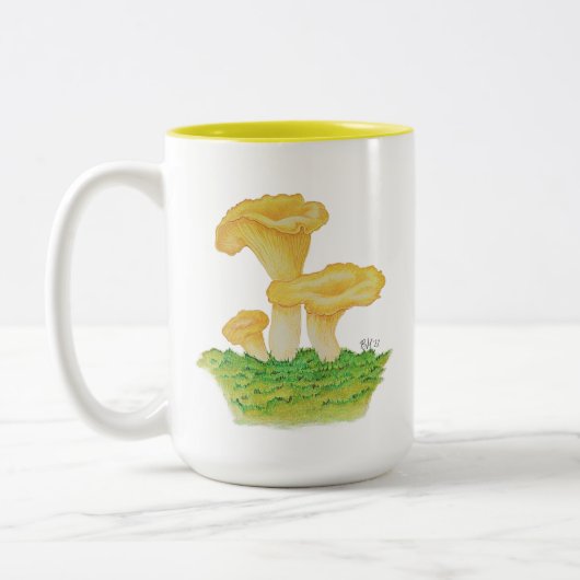 Hand getrokken Chanterelle Mushroom Tweekleurige Koffiemok (Links)
