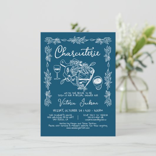 Hand getrokken Charcuterie Board Vrijgezellenfeest Kaart (Staand voorkant)