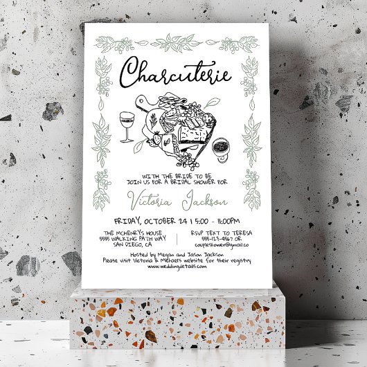 Hand getrokken Charcuterie Board Vrijgezellenfeest Kaart