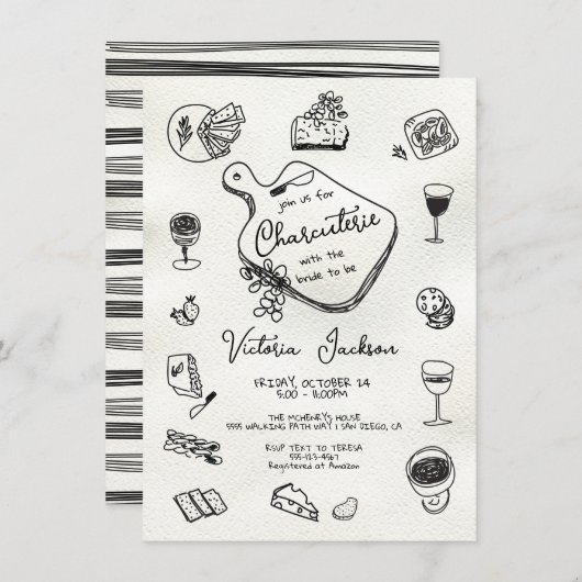 Hand getrokken Charcuterie Vrijgezellenfeest Kaart (Voorkant / Achterkant)