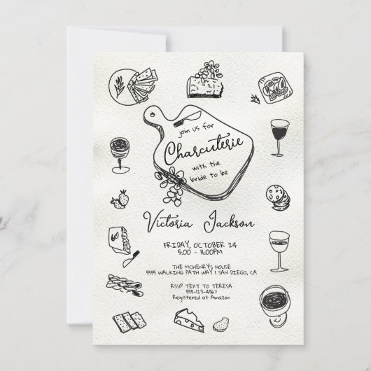 Hand getrokken Charcuterie Vrijgezellenfeest Kaart (Voorkant)