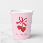 Hand getrokken Cherry Bow Roze & Rood Baby shower Papieren Bekers (Achterkant)