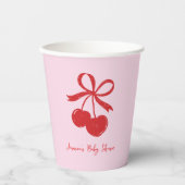 Hand getrokken Cherry Bow Roze & Rood Baby shower Papieren Bekers (Voorkant)