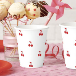 Hand getrokken Cherry op de top Whimsical Cherry Papieren Bekers