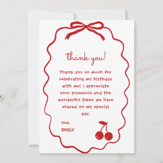 Hand getrokken Cherry op Top Whimsical Cherry Bedankkaart (Voorkant)