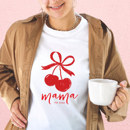 Hand getrokken Cherry Schattige Bow Red Mama T-shirt