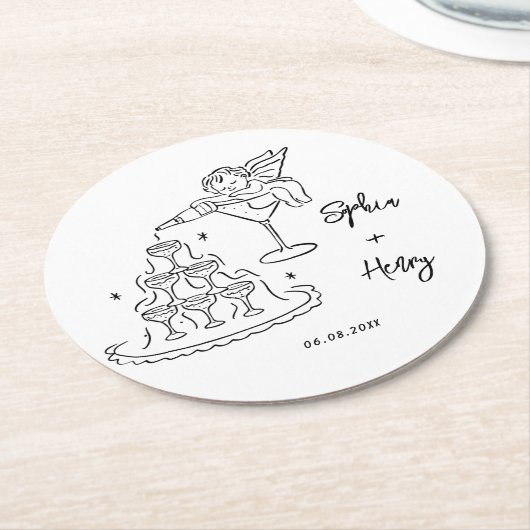 Hand getrokken cherub funky Whimsical Wedding Ronde Kartonnen Onderzetter (Gebogen)