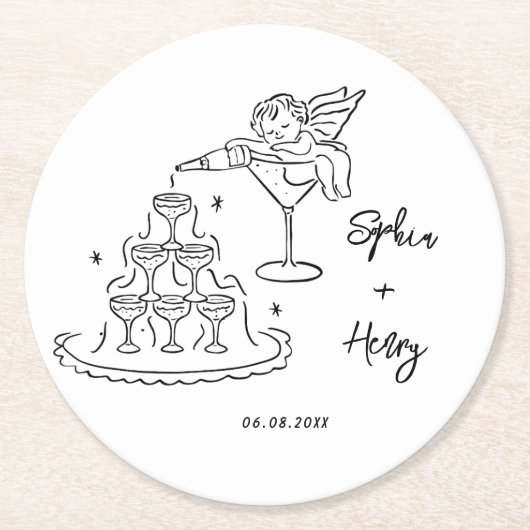 Hand getrokken cherub funky Whimsical Wedding Ronde Kartonnen Onderzetter (Voorkant)