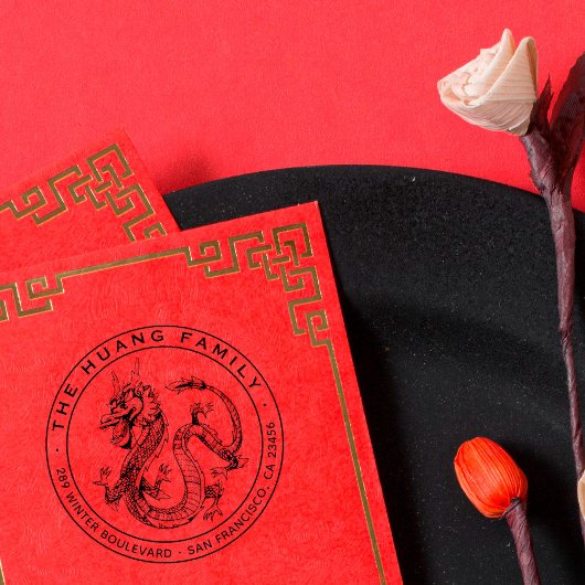 Hand-getrokken Chinese Dragon Ronde Return Adres Zelfinktende Stempel