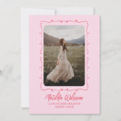 Hand getrokken chique roze & rode foto 2024 Afstud Bedankkaart (Voorkant)