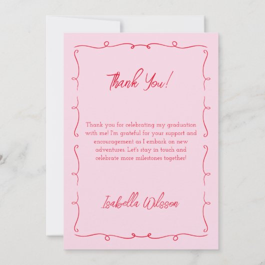 Hand getrokken chique roze & rode foto 2024 Afstud Bedankkaart (Achterkant)