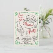 Hand getrokken Christmas Cocktail Party Santa Kaart (Staand voorkant)