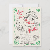 Hand getrokken Christmas Cocktail Party Santa Kaart (Voorkant)