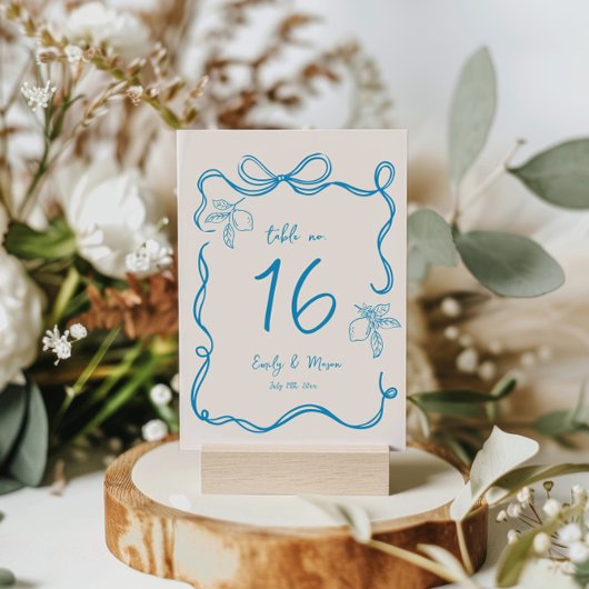 Hand getrokken citroen bruiloft 5x7 tafel nummer K Kaart