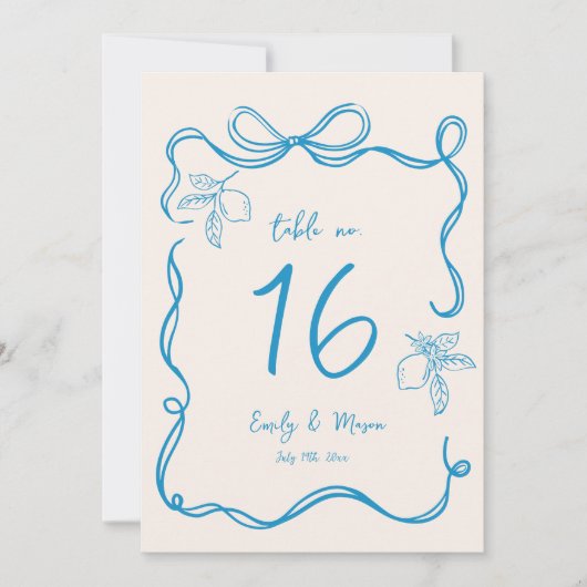 Hand getrokken citroen bruiloft 5x7 tafel nummer K Kaart (Voorkant)