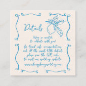 Hand getrokken citroen bruiloft details QR-code Informatiekaartje (Voorkant)