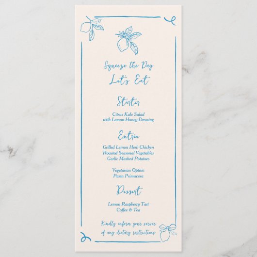 Hand getrokken citroen bruiloft menu (Voorkant)