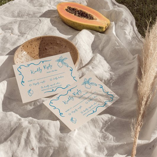 Hand getrokken citroen bruiloft RSVP Informatiekaartje