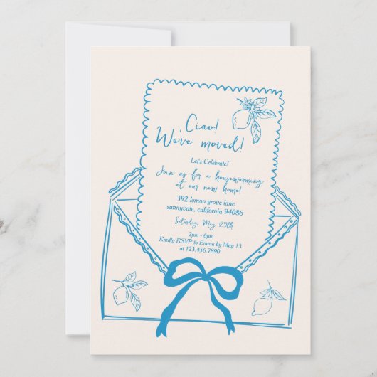 Hand getrokken citroen housewarming party uitnodig kaart (Voorkant)