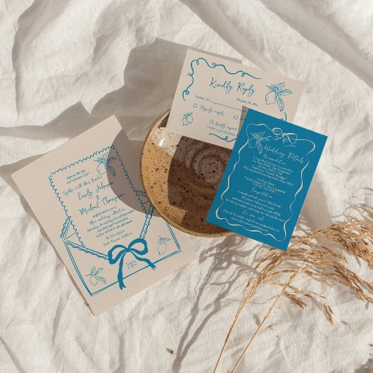 Hand getrokken citroen mediterrane bruiloft kaart