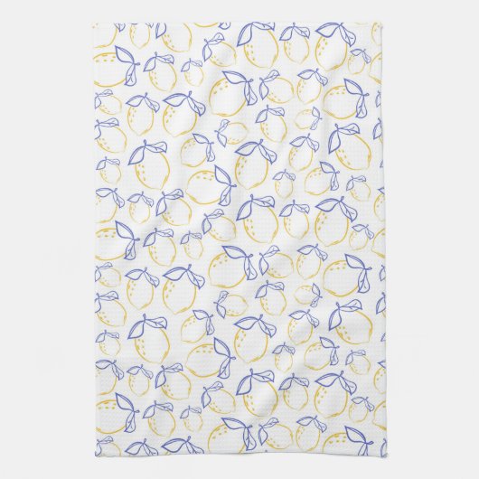 Hand getrokken citroen patroon keukenhanddoek (Verticaal)