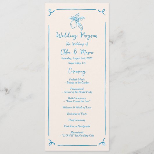 Hand getrokken citroen plat programma programmakaart (Voorkant)