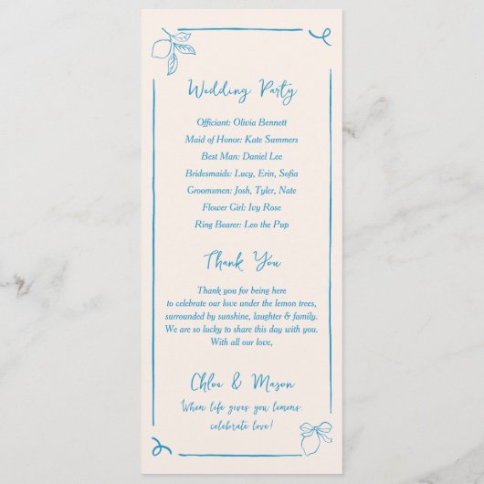 Hand getrokken citroen plat programma programmakaart (Achterkant)