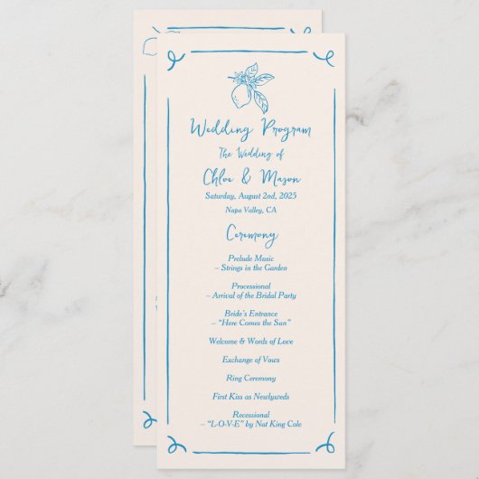 Hand getrokken citroen plat programma programmakaart (Voorkant / Achterkant)