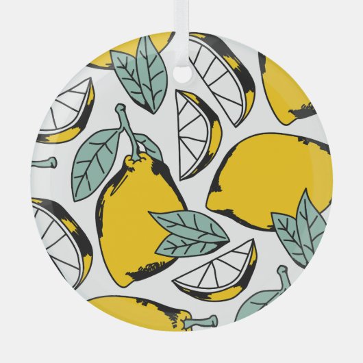 Hand getrokken citroenen, levendig patroon. glas ornament (Voorkant)