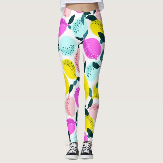 Hand getrokken citroenen  patroon leggings (Voorkant)