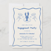 Hand getrokken Cocktail & Kreeft Engagement Party Kaart (Voorkant)