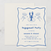 Hand getrokken Cocktail & Kreeft Engagement Party Kaart (Voorkant / Achterkant)