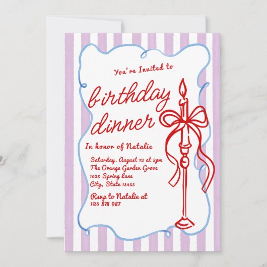 Hand getrokken Coquette Bow Candle Fun Verjaardag Kaart (Voorkant)