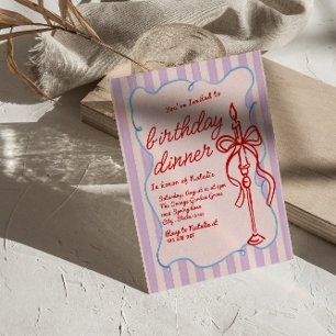 Hand getrokken Coquette Bow Candle Fun Verjaardag Kaart