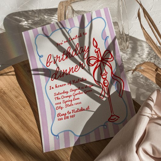 Hand getrokken Coquette Bow Candle Fun Verjaardag Kaart