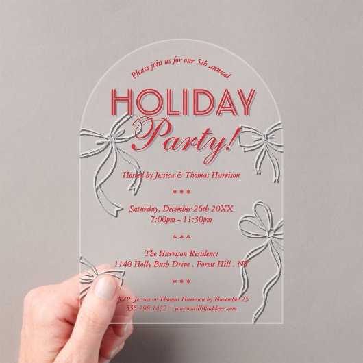 Hand getrokken Coquette Bows Vakantie Kerstfeest Acryl Uitnodigingen (Insitu (Draagbaar))