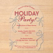 Hand getrokken Coquette Bows Vakantie Kerstfeest Acryl Uitnodigingen (Voorkant)