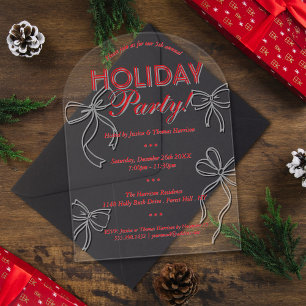 Hand getrokken Coquette Bows Vakantie Kerstfeest Acryl Uitnodigingen