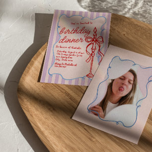Hand getrokken Coquette Candle Foto Verjaardagsdin Kaart