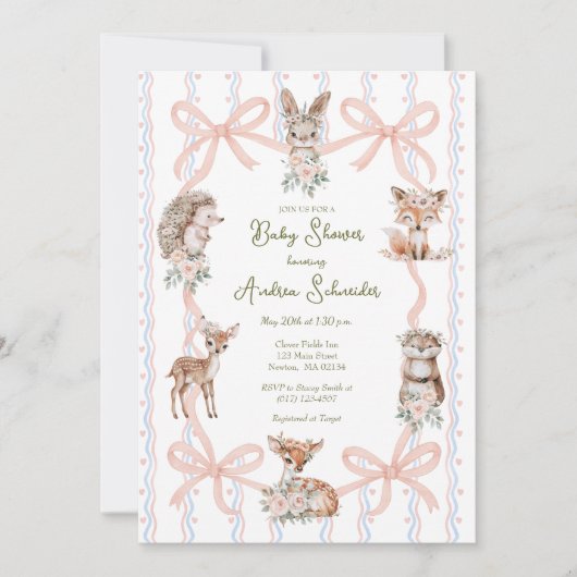 Hand getrokken Coquette lint Woodland Baby shower Kaart (Voorkant)