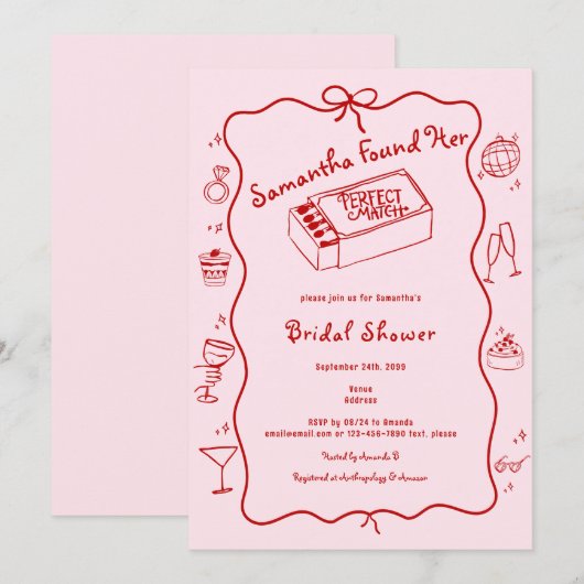 Hand getrokken Coquette Perfect Match Vrijgezellen Kaart (Voorkant / Achterkant)