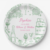 Hand getrokken Coquette Wiser en Hotter Verjaardag Papieren Bordje (Voorkant)