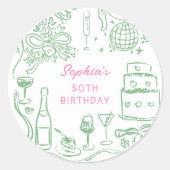 Hand getrokken Coquette Wiser en Hotter Verjaardag Ronde Sticker (Voorkant)